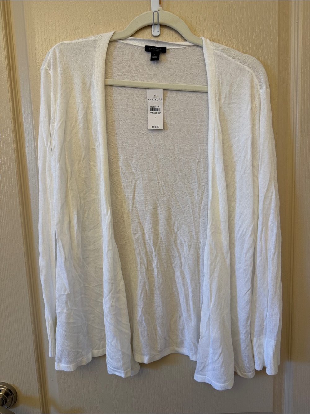 Anne Taylor Factory White Open-Front Lightweight Cardigan